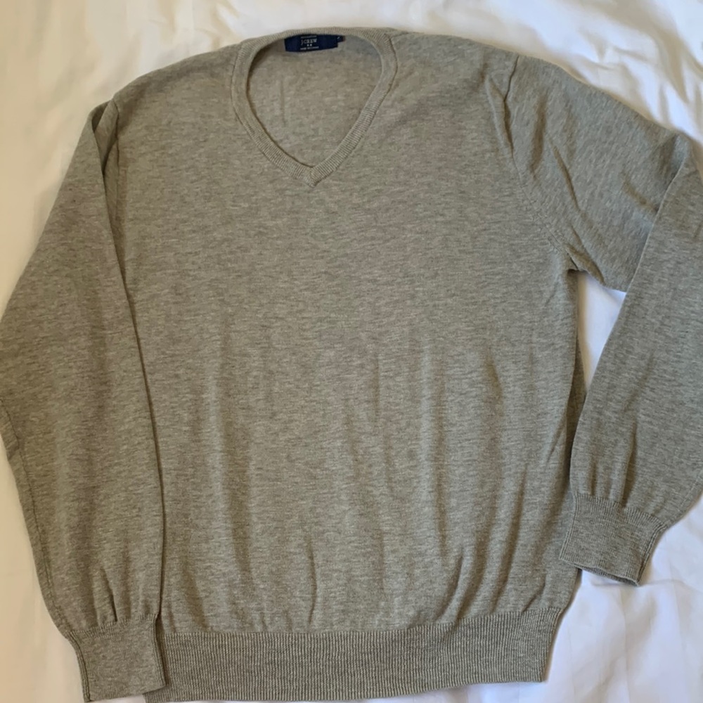 J Crew heathered grey cotton V neck sweater unisex EUC